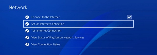 A screenshot of setting up an internet connection on a PS4